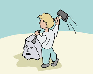 Jongen maakt een standbeeld