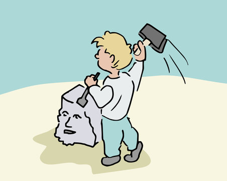 Jongen maakt een standbeeld