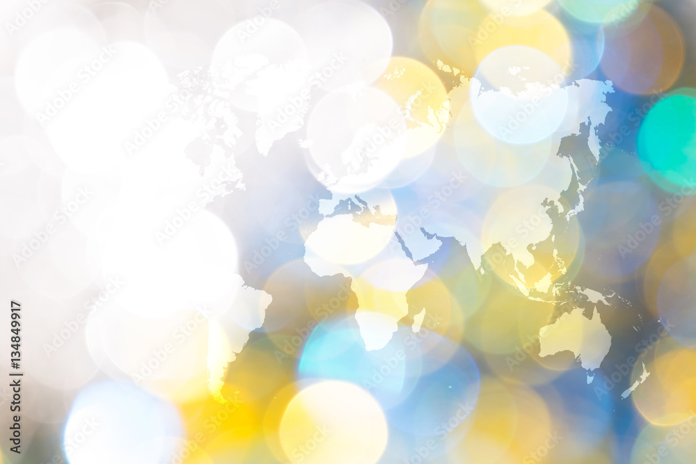 Wall mural abstract bokeh of light with world map