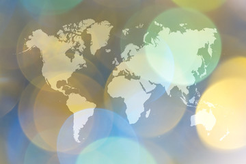 Abstract bokeh of light with world map