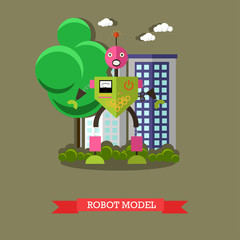 Vector illustration of robot model, flat design