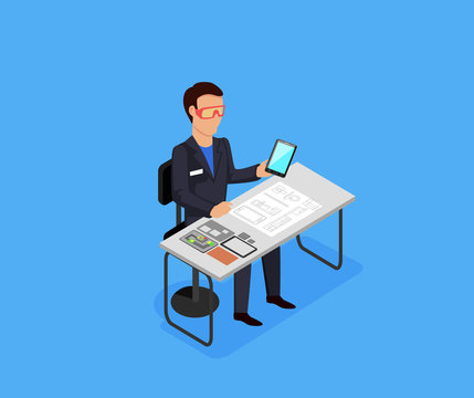 Engineer at Work Concept Vector Illustration.