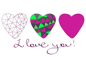 Vector illustration of beautiful hearts. The best card for Valentines's Day, Wedding and Birthday design.