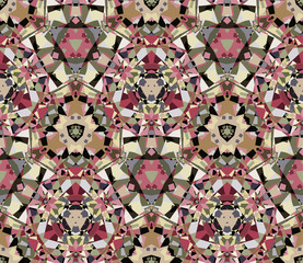 Kaleidoscope seamless pattern. Composed of multicolored abstract shapes. Useful as design element for texture, pattern and artistic compositions.