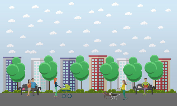 Walk in the park concept vector illustration, flat style design