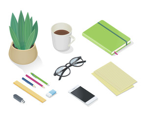 Top view of desk with personal accessories Vector