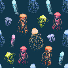 Naklejka premium Watercolor jellyfish pattern