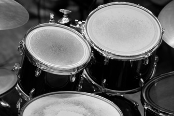 Fototapeta na wymiar Detail of a drum kit in black and white