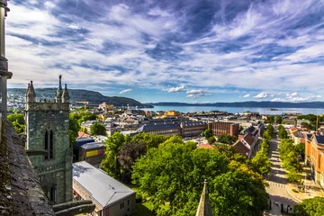 Foto op Plexiglas Monument 28 juli 2015: Trondheim gezien vanaf het dak van de Nidaros-kathedraal