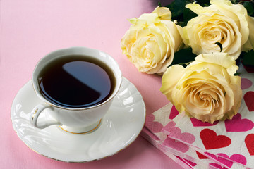 tea, roses and napkins with hearts