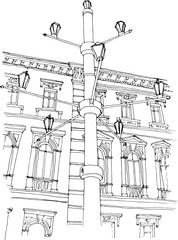 Vector Graphics City. Building's facade. Sketch  illustration