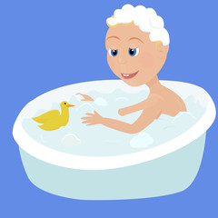 Obraz na płótnie Canvas Happy cartoon kid having bath
