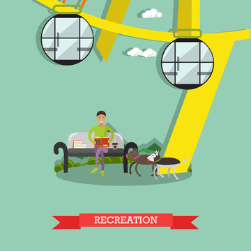 Recreation in amusement park concept vector illustration in flat style