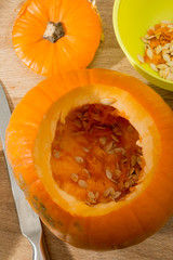 Overhead of Pumpkin with Exposed Interior