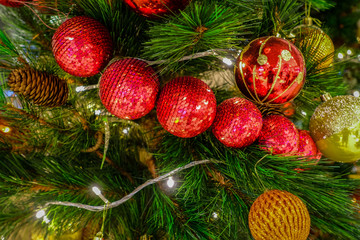 Christmas ball close up background with snow