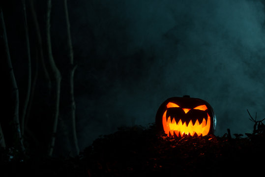 Horrifying Glowing Jack-o-Lantern in the Dark