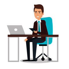 businessman working in computer vector illustration design