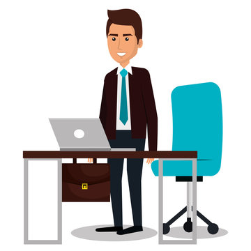 businessman working in computer vector illustration design