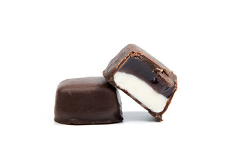 Chocolate candy with  isolated on white background.