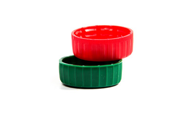 Colorful plastic bottle caps isolated on white background.