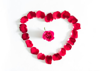beautiful heart of red rose petals isolated