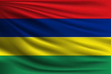 Fototapeta premium The national flag of mauritius. The symbol of the state on wavy silk fabric. Realistic vector illustration.