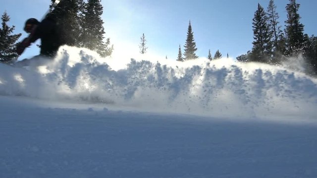 Two skiers skiing slope on winter day