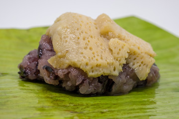Thai Custard with Sweet Coconut Sticky rice.(Selective focus)