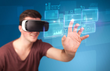 Man wearing virtual reality goggles