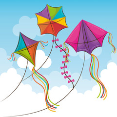 kite flying in the sky vector illustration design
