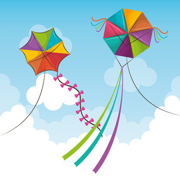 Kite Flying In The Sky Vector Illustration Design