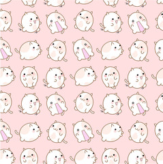 Pattern of cats with different emotions handmade. Cute emoticon