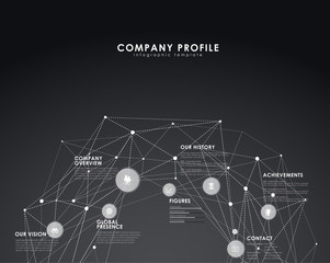 Company profile overview template with circles and dots - dark v
