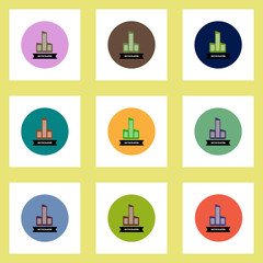 Collection of stylish vector icons in colorful circles building skyscraper
