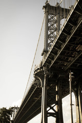 Manhattan bridge in dark vintage style, Brooklyn, New York