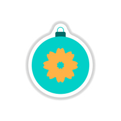Vector illustration in paper sticker style Christmas ball with flower