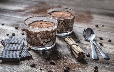 Tiramisu in a glass cup