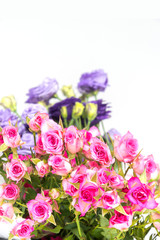 Obraz premium bouquet colorful of pink roses with purper flower on whte isola