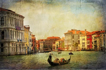 Foto op Canvas Romantic Venetian canals - artwork in painting style © Freesurf