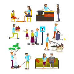 Fototapeta premium Vector set of volunteers icons isolated, flat style design