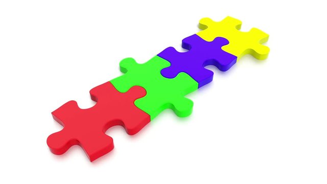 3D rendered  video of a Jigsaw Puzzle solving in as concept, depicting teamwork and connection