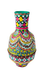 Egyptian decorated colorful painted pottery vase (arabic: Kolla), an Ancient Egyptians tradition, isolated on white