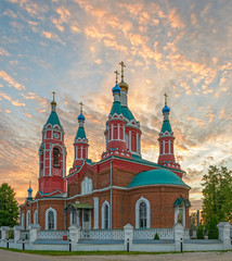 Fototapeta na wymiar Russian church over burning sunset