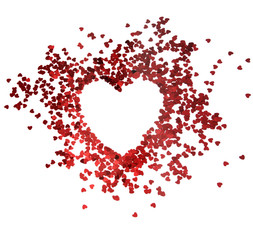 Fototapeta na wymiar red hearts glitter frame with white background, valentine, love, wedding, marriage concept 