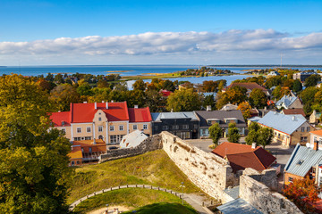 Panoramic view of small town Haapsalu from castle tower, coast of Baltic sea, Estonia © Mykola Iegorov