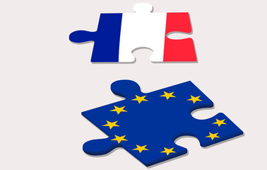 two piece of puzzle representing france and european union durin