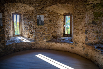 Interior of castle tower with bright windows, Haapsalu bishop castle, Estonia