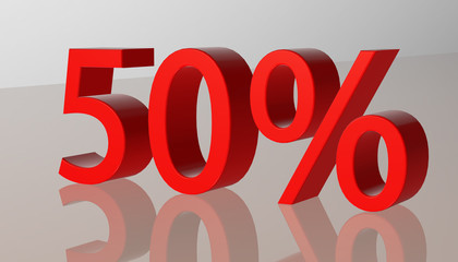 50 percent sale realistic 3D Percent icon. 3d Render