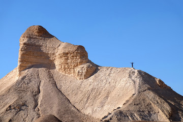 Fototapeta na wymiar Mountain trekking in Judea Desert.