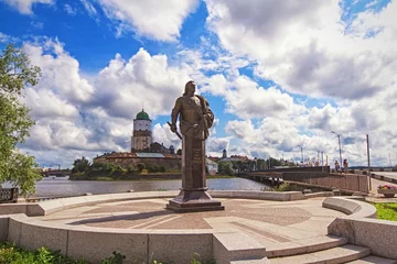 Schapenvacht deken met foto Artistiek monument Cityscape of Vyborg in summer day